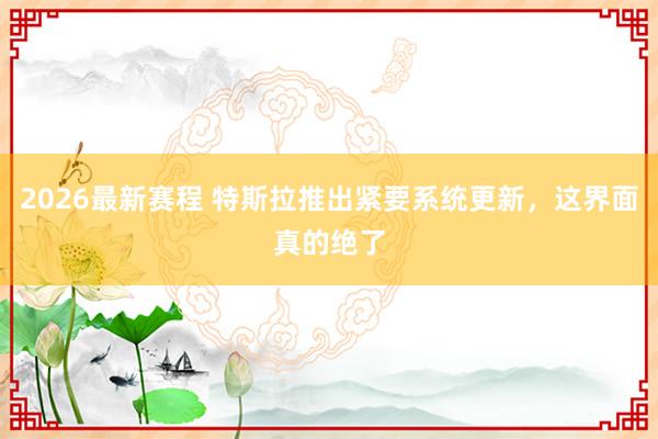 2026最新赛程 特斯拉推出紧要系统更新,这界面真的绝了