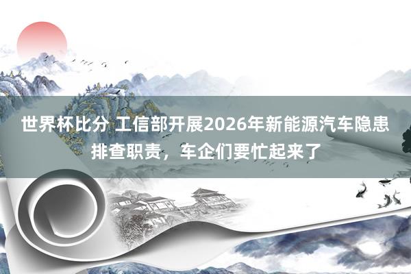 世界杯比分 工信部开展2026年新能源汽车隐患排查职责,车企们要忙起来了