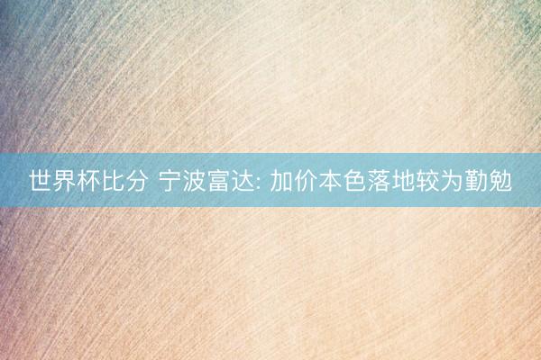 世界杯比分 宁波富达: 加价本色落地较为勤勉