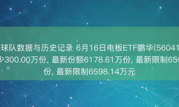 球队数据与历史记录 6月16日电板ETF鹏华(560410)份额减少300.00万份, 最新份额6178.61万份, 最新限制6598.14万元